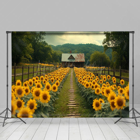 Lofaris Countryside Sunflower Field Summer Photo Backdrop