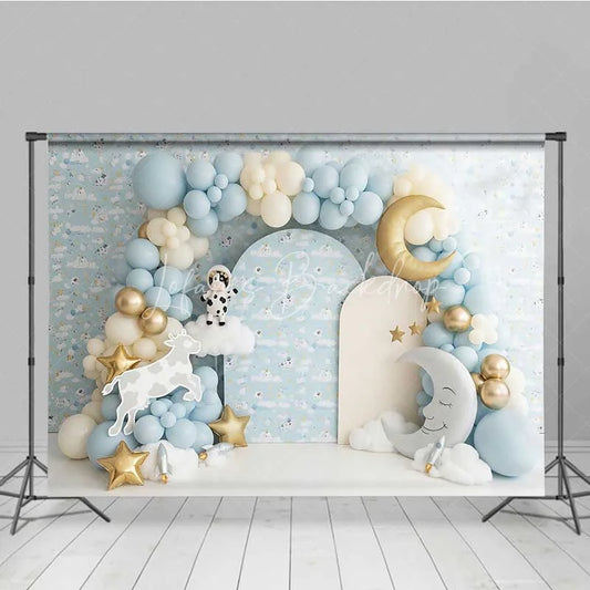 Lofaris Cow Jumped Over The Moon Photography Backdrop Space Rocket Party Banner
