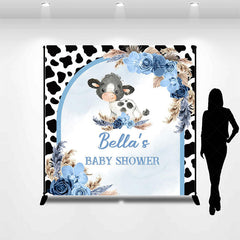 Lofaris Cow Print Boho Floral Custom Name Baby Shower Backdrop
