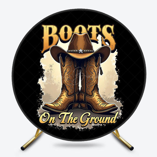 Lofaris Cowboy Boots On The Ground Round Birthday Backdrop