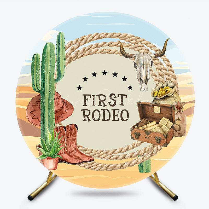 Lofaris Cowboy Desert First Rodeo Round Birthday Backdrop