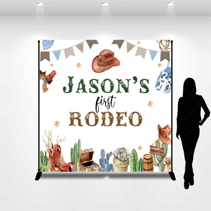 Lofaris Cowboy First Rodeo Custom Name Birthday Backdrop