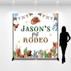 Lofaris Cowboy First Rodeo Custom Name Birthday Backdrop