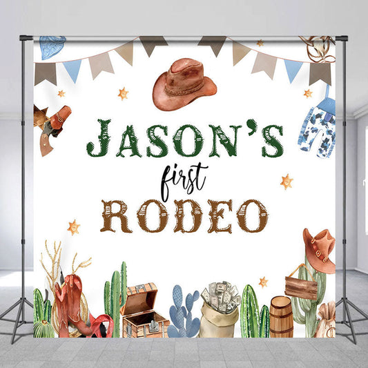 Lofaris Cowboy First Rodeo Custom Name Birthday Backdrop