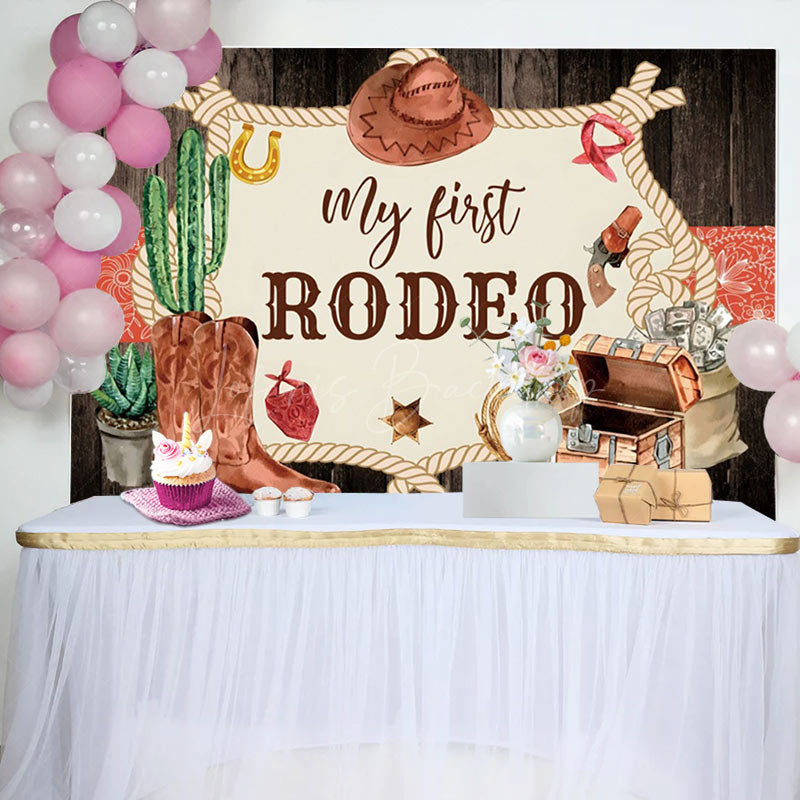 Lofaris Cowboy My First Rodeo 1st Birthday Backdrop