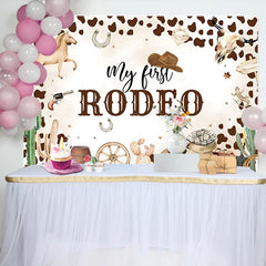 Lofaris Cowboy Print My First Rodeo Birthday Backdrop