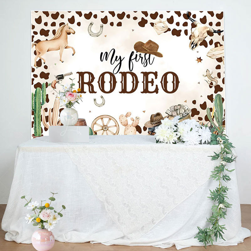 Lofaris Cowboy Print My First Rodeo Birthday Backdrop