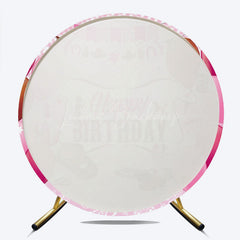 Lofaris Cowgirl Happy Birthday Round Backdrop for Girl Pink Western Theme with Cowboy Boots Gingham Party Decor