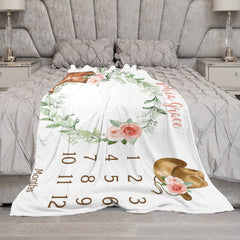 Lofaris Cowgirl Wreath Monthly Table Custom Name Blanket