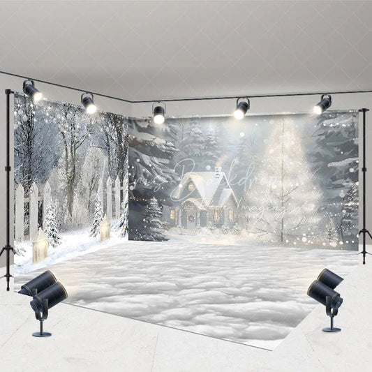 Lofaris Cozy Christmas Cottage Room Set Backdrop Painterly Winter Snow Scene Holiday Mini Session Photo Studio