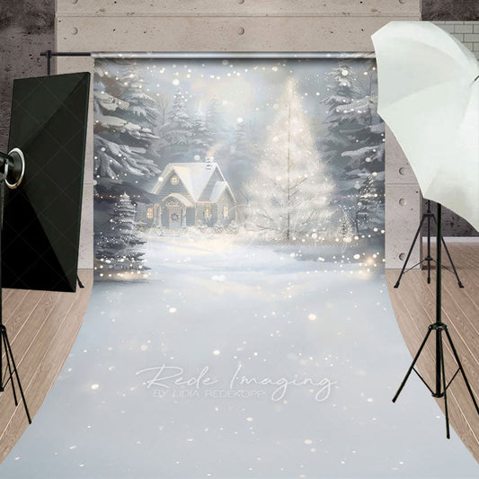 Lofaris Cozy Christmas Cottage Sweep Backdrop Painterly Winter Snow Scene Holiday Mini Session Photo Floor Drop