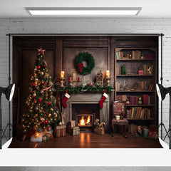 Lofaris Cozy Christmas Indoor Lit Fireplace Tree Backdrop