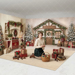Lofaris Cozy Christmas Kitchen and Wooden House Room Set Backdrop Festive Holiday Photo Studio Decor