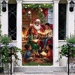 Lofaris Cozy Christmas Storytelling Santa Claus and Children Door Cover Festive Holiday Family Reading Decor