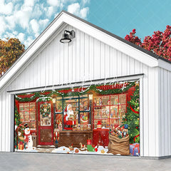 Lofaris Cozy Christmas Toy Shop with Santa Snowman and Gifts Garage Door Banner Festive Winter Holiday Decor