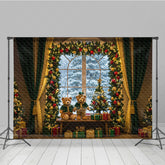 Lofaris Cozy Christmas Window Photography Backdrop Teddy Bears in Snowy Alcove Holiday Mini Session Background