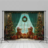 Lofaris Cozy Christmas Window Photography Backdrop Teddy Bears with Santa Hats Holiday Mini Session Background
