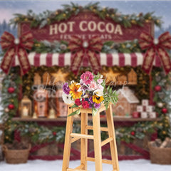 Lofaris Cozy Hot Cocoa Stand and Gingerbread House Holiday Backdrop Festive Winter Village Christmas Party Decor