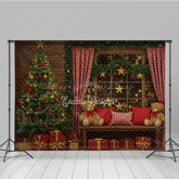 Lofaris Cozy Rustic Christmas Photography Backdrop Wood Wall with Teddy Bears and Tree Holiday Mini Session Background