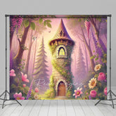 Lofaris Cozy Tower Pink Floral Trees Photography Backdrop