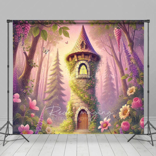 Lofaris Cozy Tower Pink Floral Trees Photography Backdrop