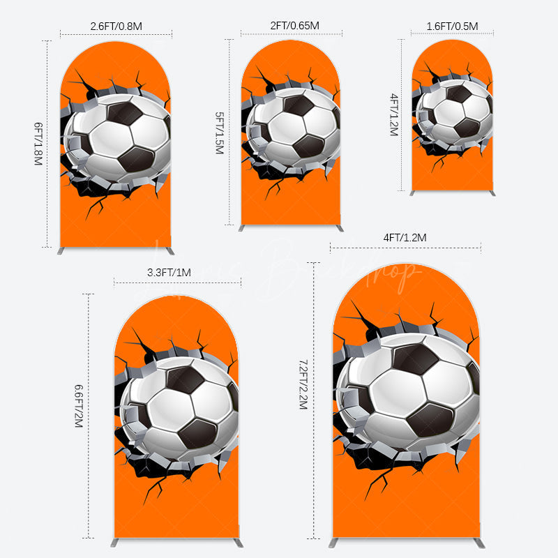 Lofaris Cracked Wall Orange Football Birthday Arch Backdrop