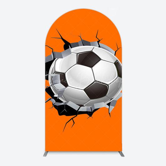 Lofaris Cracked Wall Orange Football Birthday Arch Backdrop
