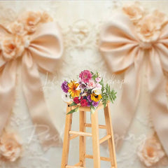 Lofaris Cream Beige Bow 3D Floral Photography Backdrop Luxury Wedding Relief Flower Background