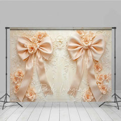 Lofaris Cream Beige Bow 3D Floral Photography Backdrop Luxury Wedding Relief Flower Background