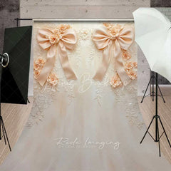 Lofaris Cream Beige Bow 3D Floral Sweep Photography Backdrop Luxury Wedding Relief Flower Floor Photo Background