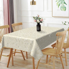 Lofaris Cream Beige Floral Rectangle Tablecloth Simple White Branch Pattern for Farmhouse Kitchen Dining Decor