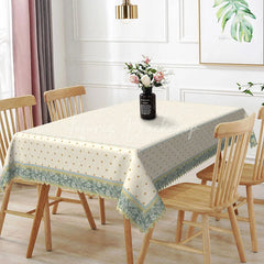 Lofaris Cream Damask Texture Teal Floral Border Rectangle Tablecloth Elegant Dining Decor Washable Kitchen Table Cover