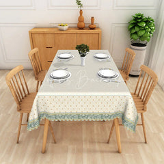 Lofaris Cream Damask Texture Teal Floral Border Rectangle Tablecloth Elegant Dining Decor Washable Kitchen Table Cover