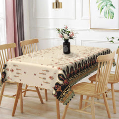 Lofaris Cream Ethnic Boho Border Rectangle Tablecloth Red Orange Tribal Pattern Traditional Dining Table Cover Decoration