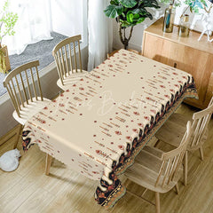 Lofaris Cream Ethnic Boho Border Rectangle Tablecloth Red Orange Tribal Pattern Traditional Dining Table Cover Decoration