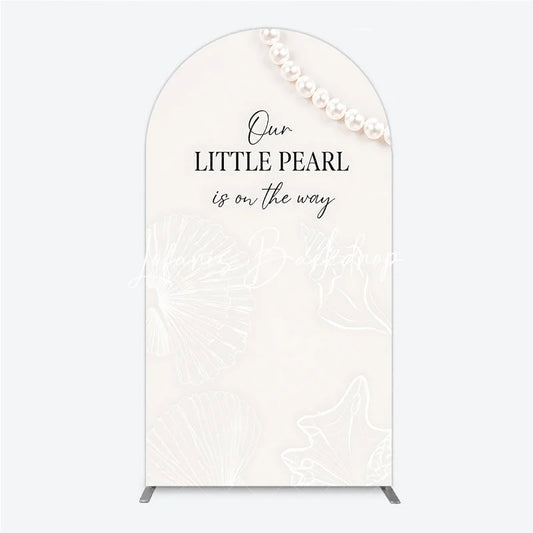 Lofaris Cream White Little Pearl is on the Way Round Top Arch Backdrop Elegant Baby Shower Ocean Theme Decor