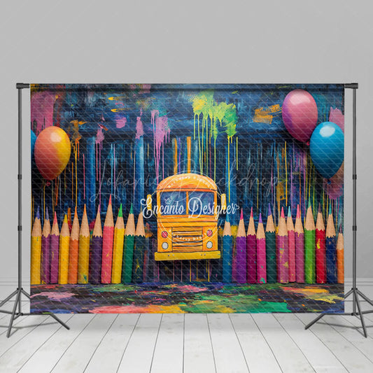 Lofaris Creative School Bus Colored Pencil Balloon Backdrop