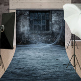 Lofaris Creepy Window with Spiderwebs Sweep Backdrop Grungy Haunted House Wall Spooky Halloween Themed Portraits