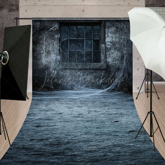 Lofaris Creepy Window with Spiderwebs Sweep Backdrop Grungy Haunted House Wall Spooky Halloween Themed Portraits