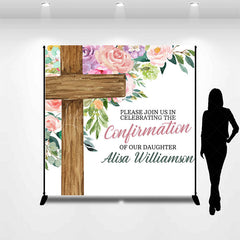 Lofaris Cross Floral Custom Name Confirmation Day Backdrop