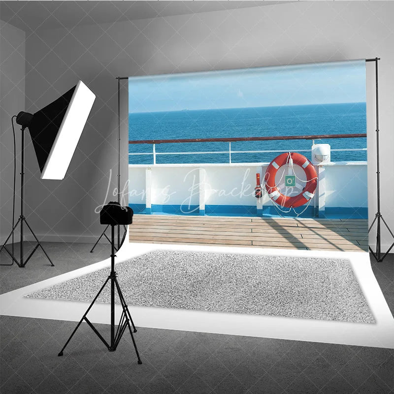 Lofaris Cruise Ship Deck Summer Backdrop Red Life Ring and Blue Ocean View Photo Background for Vacation Party