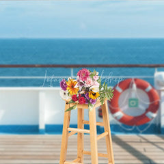 Lofaris Cruise Ship Deck Summer Backdrop Red Life Ring and Blue Ocean View Photo Background for Vacation Party