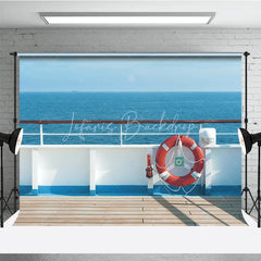 Lofaris Cruise Ship Deck Summer Backdrop Red Life Ring and Blue Ocean View Photo Background for Vacation Party