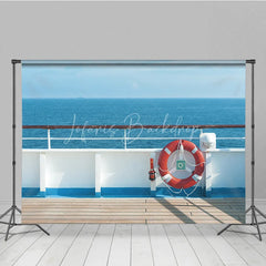 Lofaris Cruise Ship Deck Summer Backdrop Red Life Ring and Blue Ocean View Photo Background for Vacation Party