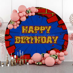 Lofaris Crushed Red Brick Wall Round Happy Birthday Backdrop