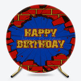 Lofaris Crushed Red Brick Wall Round Happy Birthday Backdrop