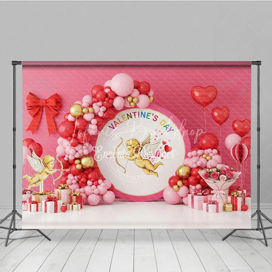 Lofaris Cupid Angel Valentine Day Backdrop Red Pink Balloon Arch Love God Background Romantic Party Photography Decoration