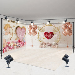 Lofaris Cupid Valentine’s Day Rose Gold Balloons Room Set Backdrop XOXO Heart Love Photography Background