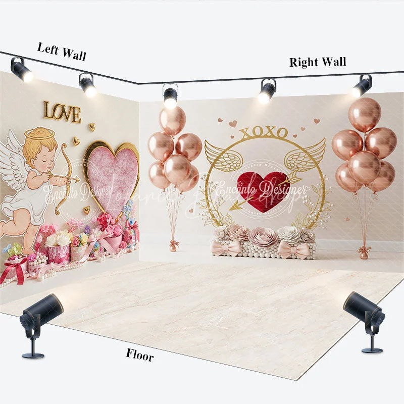 Lofaris Cupid Valentine’s Day Rose Gold Balloons Room Set Backdrop XOXO Heart Love Photography Background