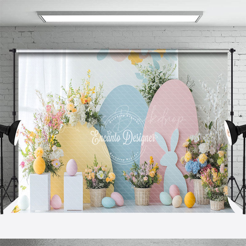 Lofaris Curtain Colorful Eggs Bunny Floral Easter Backdrop
